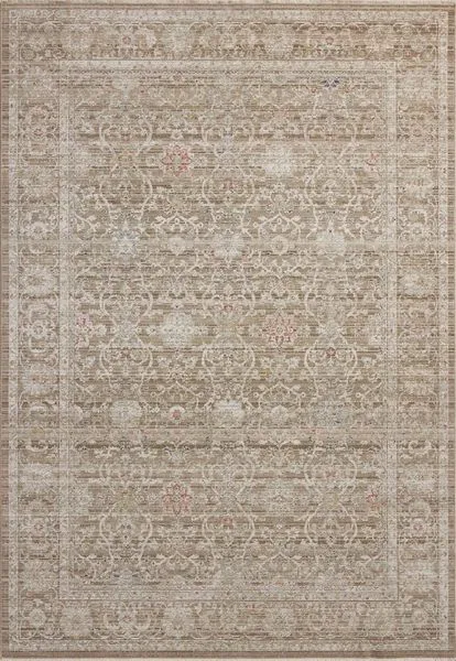 Earth-toned traditional area rug with subtle distressing and an intricate vintage-inspired floral pattern