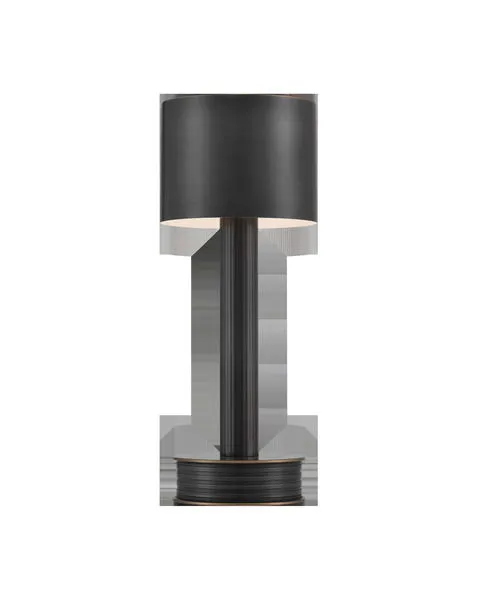 Traverse Cordless Table Lamp in oil-rubbed bronze with black metal shade and ribbed cylindrical base