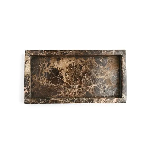 Brown Emperador Tank Tray made of natural marble with warm brown and cream veining, rectangular with raised edges