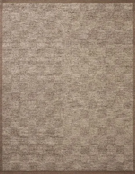 Hand-woven wool rug in earthy tones with subtle two-level checkerboard pile design