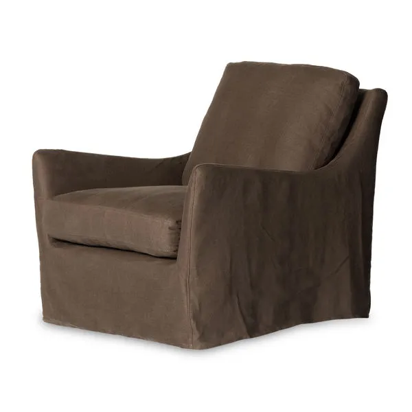Product Image 1 for Monette Brown Linen Slipcover Swivel Chair - Brussels Coffee from Four Hands