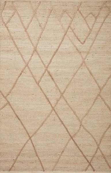 Ivory and natural geometric jute rug with linear and braided diamond pattern