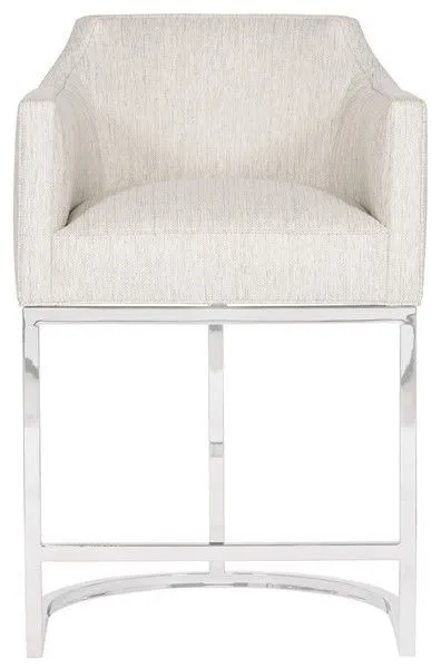 Ian Performance Metal Barrel Base Stool with curved upholstered white seat and polished nickel metal base