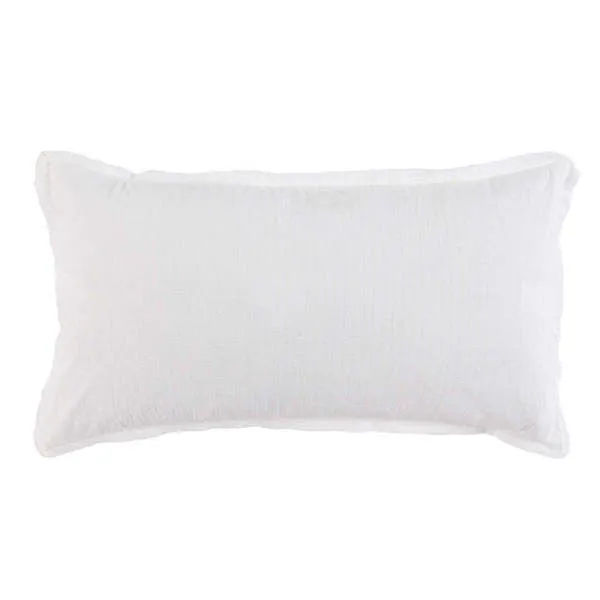 White cotton sham with vertical stitched stripes, polished flange edges, and a rectangular shape