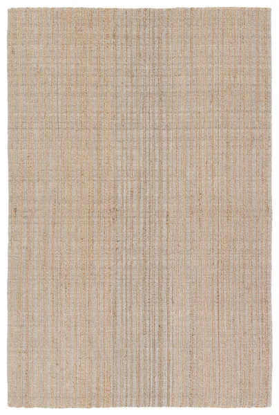 Handwoven Abdar rug with tan and gray striped pattern made from jute, wool, and cotton, 18 by 18 inches