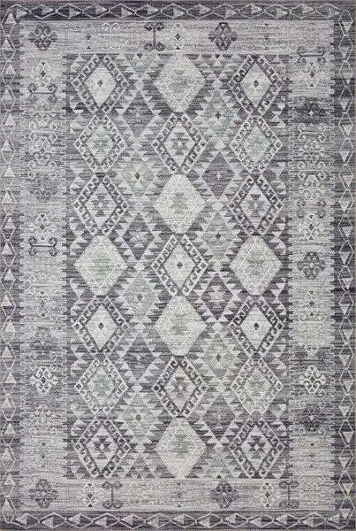 Zion Charcoal / Slate Rug with southwestern-inspired geometric diamond pattern in muted gray tones and low pile texture