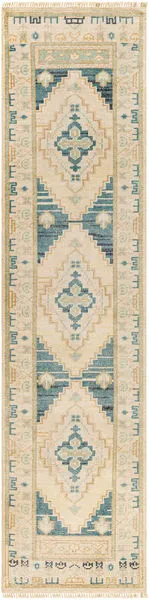 Product Image 1 for Anadolu Hand-Knotted Teal / Cream Rug - 2'6" x 10' from Surya