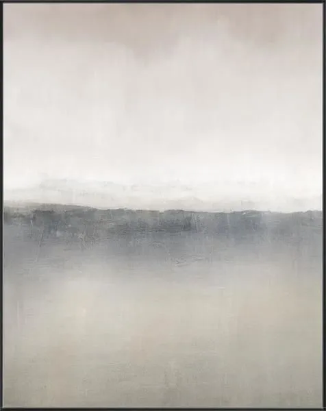 Mountain Scenery II painting with soft gradient layers in muted gray and beige tones resembling a misty mountain range