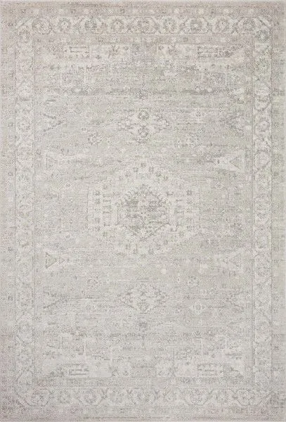 Silver and ivory traditional rug with vintage Turkish Oushak motifs, rectangular 2'7" x 10' size