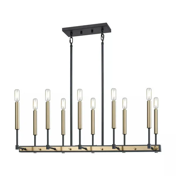 Product Image 3 for Livingston 10 Light Linear Chandelier In Matte Black And Satin Brass from Elk Lighting