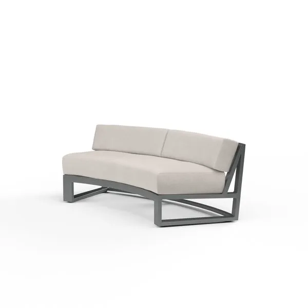 Redondo Curved Sofa with low back and brushed slate powder coated aluminum frame, light beige cushions