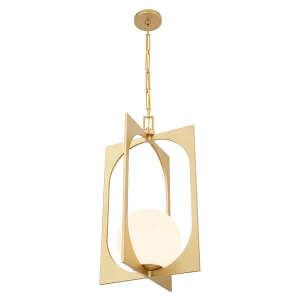 Angled front view showing depth of oval and rectangular panels surrounding the pendant’s opal globe