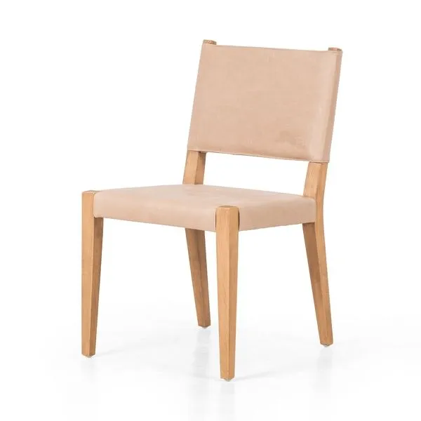 Villa Dining Chair with Palermo Nude top grain leather seat and back, and light wood tapered legs