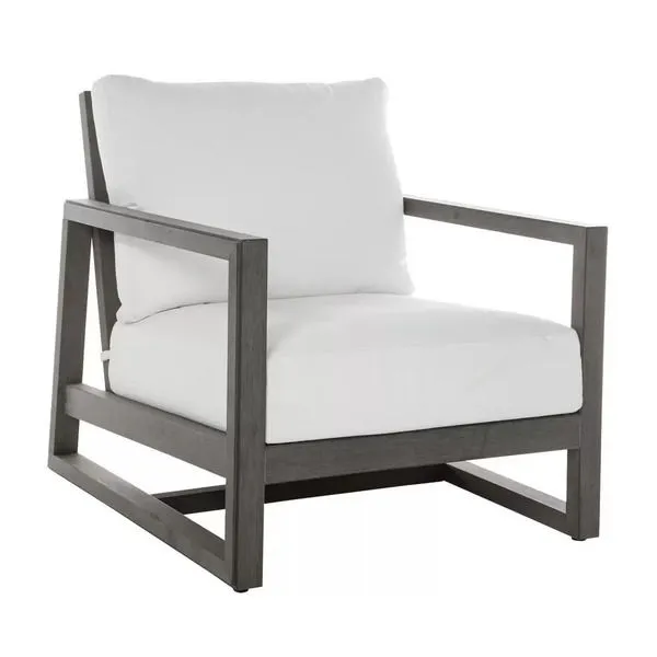 Avondale N-dura Lounge outdoor accent chair with dark wood frame and white cushions