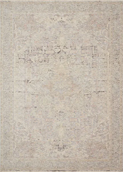 Top-down full view of Faye Ivory Multi Rug highlighting central medallion and surrounding patterned border