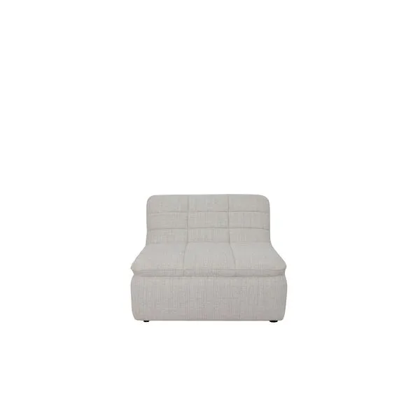Lino slipper chair in light beige fabric with grid-like channel stitching and plush cushioned seat