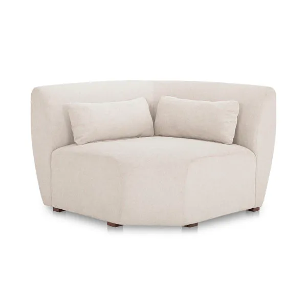 Cream-colored Amelia Modular Sectional corner chair with high back, sloped arms, and two matching cushions