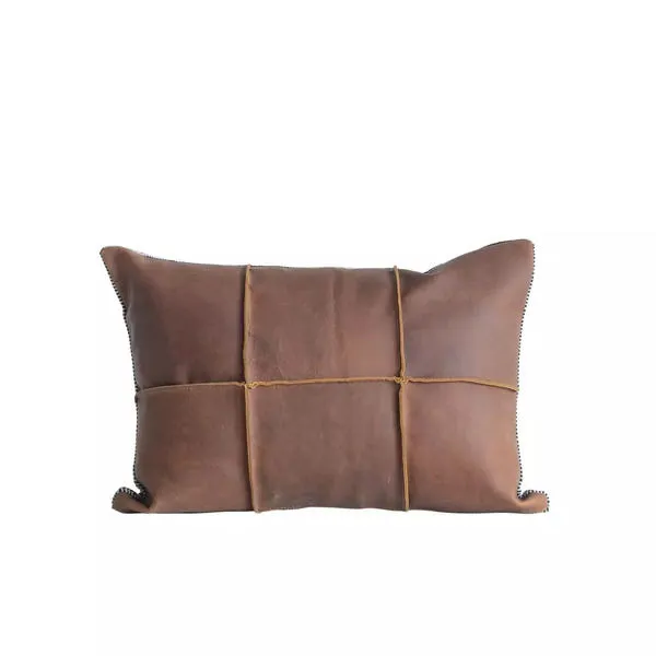 Product Image 3 for Brown Leather Pillow With Black & White Striped Felt Back from Creative Co-Op