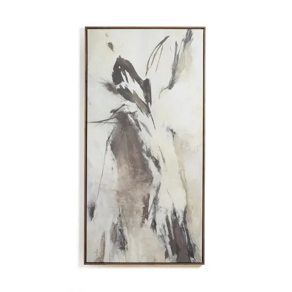Illumination IV By Matera abstract modern painting with rustic walnut frame in neutral brown and beige tones vertical orie...