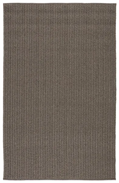 Solid gray taupe handwoven indoor outdoor area rug with vertical textured stripes