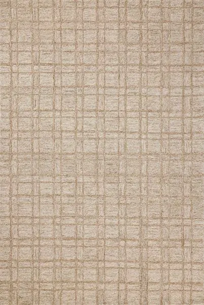 Polly Khaki/Sand modern rug with a neutral beige and sand-colored gridded pattern in hand-tufted wool and jute.