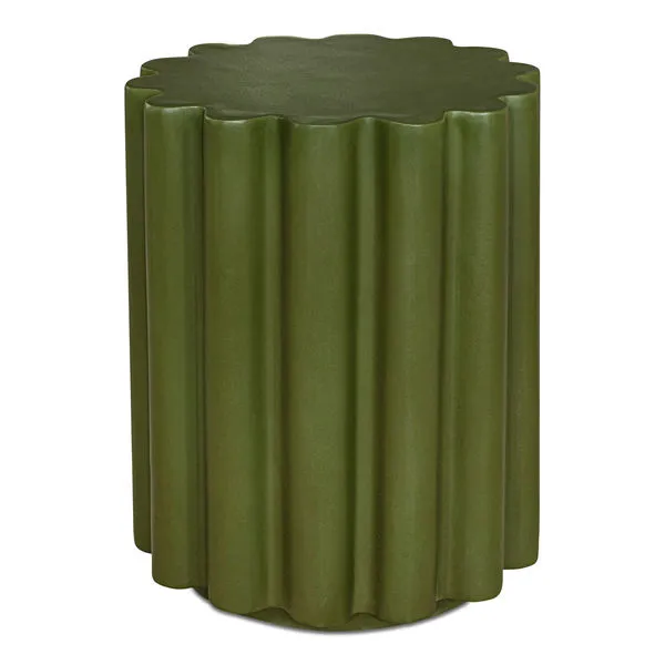 Taffy Accent Table in olive green with rounded ridges and a cylindrical silhouette