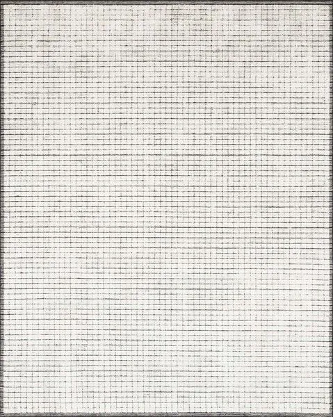 Rectangular modern rug with ivory background and thin black grid lines outlined by a thin black border