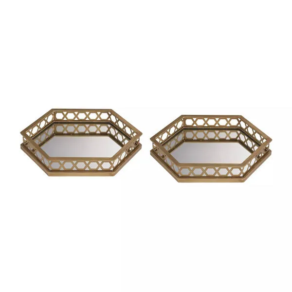 Product Image 1 for Set Of 2 Ribbed Hexagonal Mirrored Trays from Elk Home