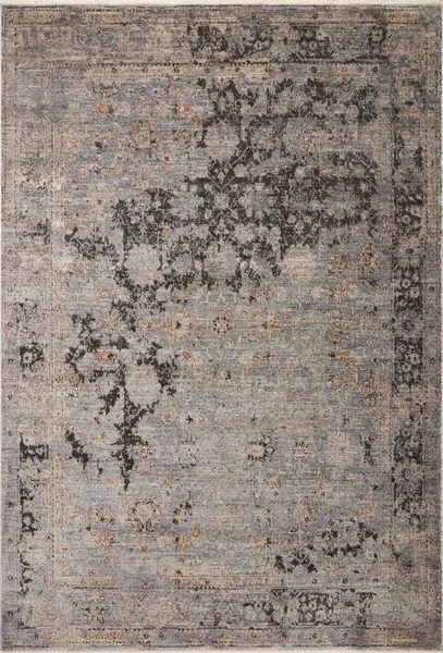 Sonnet traditional rug 9x13 ft with charcoal and slate tones featuring a subtle distressed floral pattern