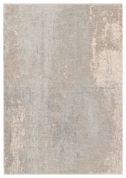 Modern abstract pattern rug in taupe, silver, cream, and beige with a soft, plush pile, 10 by 14 feet