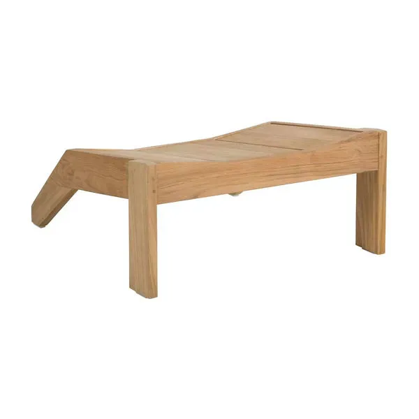 Ashland Teak Adirondack Ottoman in natural teak wood with sturdy, angled legs and slatted top surface