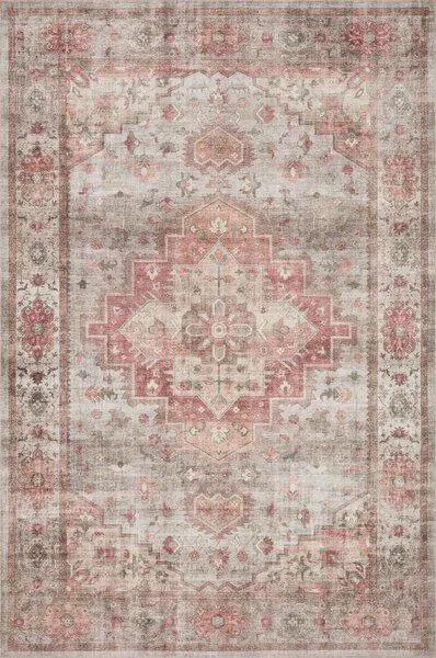 Vintage-style medallion rug with faded spice, beige, and muted green pattern in 7'6" x 9'6" size