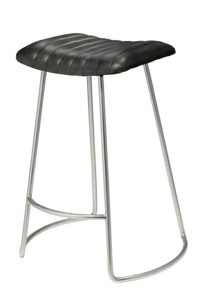 Theo Counter Stool viewed from top front, showing smooth leather ridges and metal frame curvature