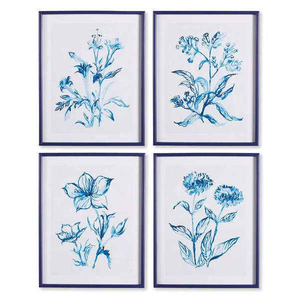 Product Image 1 for Indigo Watercolor Botanical Prints, Set Of 4 from Napa Home And Garden