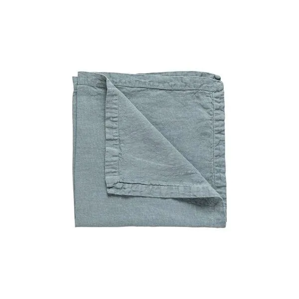 Folded Maria Mint Linen Runner in muted green color with visible linen texture and stitched hem