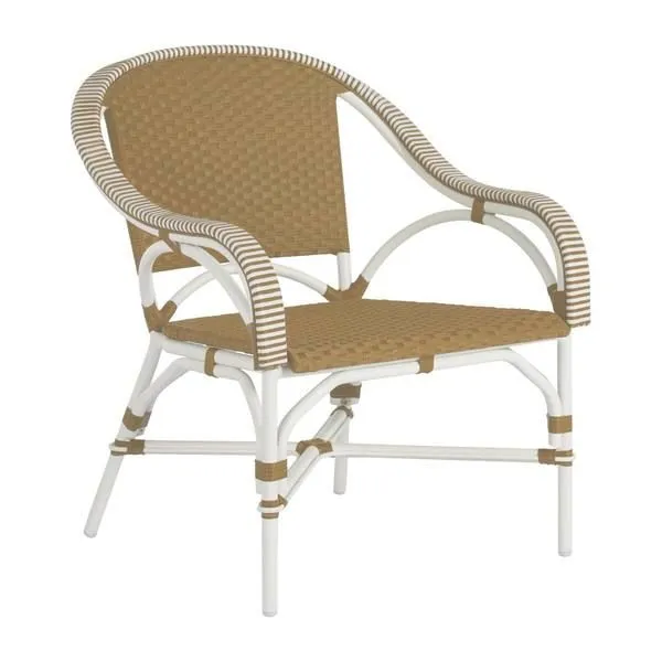 Savoy lounge chair with white painted frame and natural chalk and white woven seat and backrest