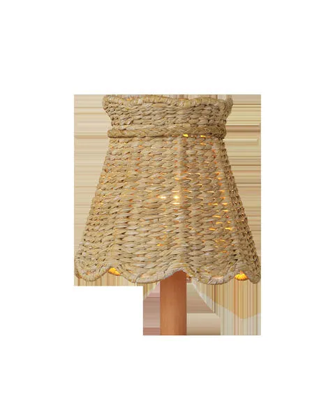 Natural seagrass tapered chandelier shade with woven texture and scalloped bottom edge