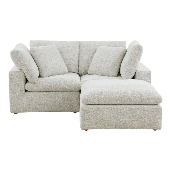 Terra Condo Nook Modular Sectional in light beige performance fabric with thick cushions and two matching accent pillows