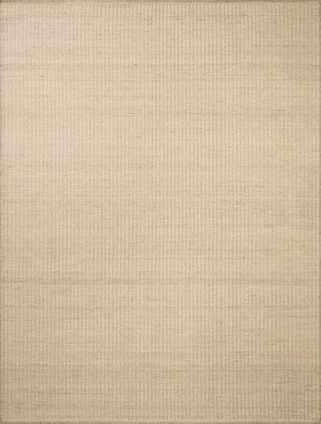 Loloi Elma Bone Rug with subtle vertical stripes and whip-stitched edges in neutral bone color