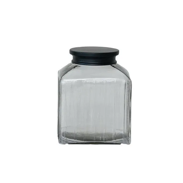 Product Image 1 for Large Square Glass Jar with Lid, Clear and Black from Creative Co-Op