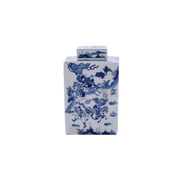 Product Image 1 for Blue & White Warrior Square Tea Jar from Legend of Asia