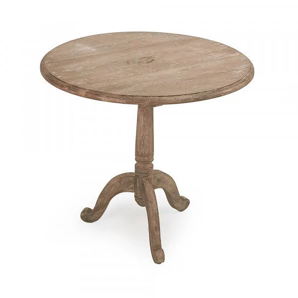 Monroe Round Table in limed grey with a round top and three curved pedestal legs