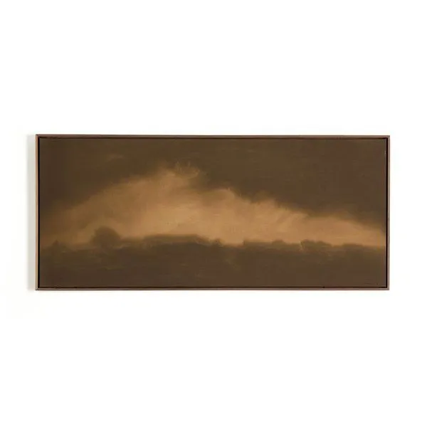 Rustic Walnut Floater framed painting titled 'The Light' featuring warm, moody cloudscape in brown tones