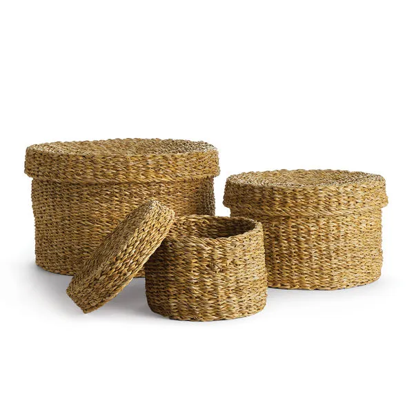 Product Image 1 for Seagrass Round Lidded Baskets, Set Of 3 from Napa Home And Garden