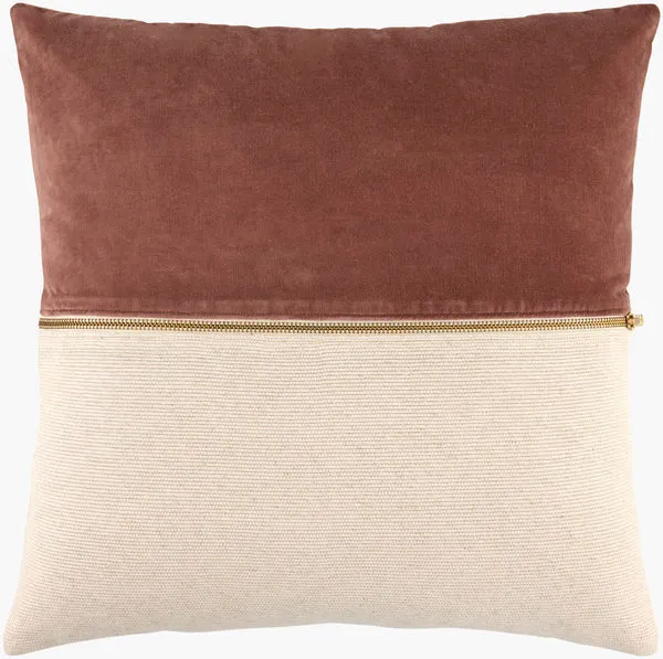 San Marco Chesnut Accent Pillow with two-tone linen and viscose fabric separated by a classic brass zipper