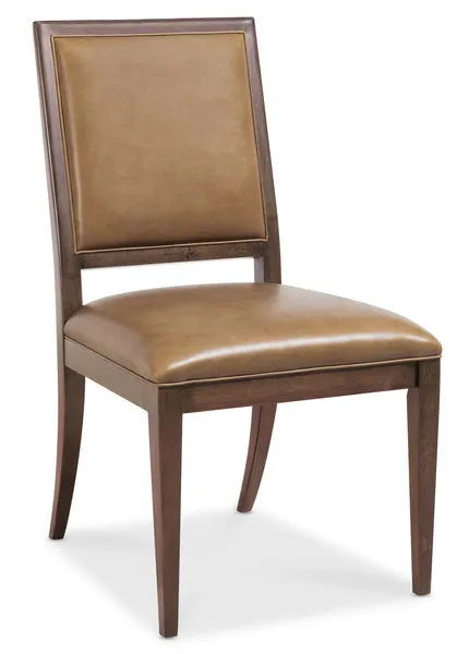Archives Leather Chair with dark blond semi-aniline leather upholstery and walnut finish frame, straight legs and padded seat