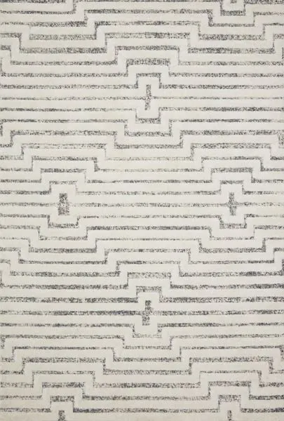 Hagen White / Sky Rug with white and grey tone-on-tone geometric pattern in a modern style