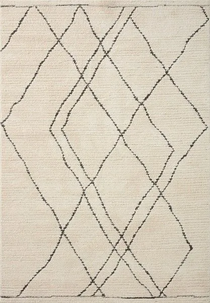 Fabian Ivory / Charcoal Rug with two-tone greige and soft black diamond Moroccan motifs and subtle high-low texture