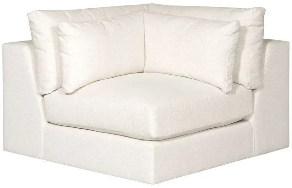 Leone Modular Sectional Corner Chair in Nomad Snow fabric with cushioned back and armrests in an elegant white modular design