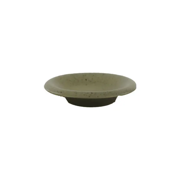 Bosque Stoneware appetizer plate in muted olive green with speckled matte finish and shallow round shape